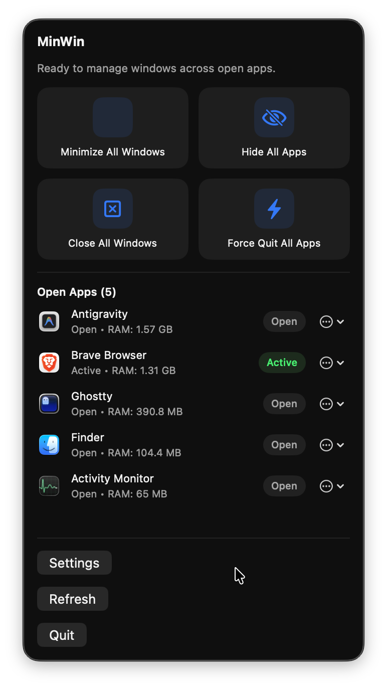 MinWin Menu Bar Interface